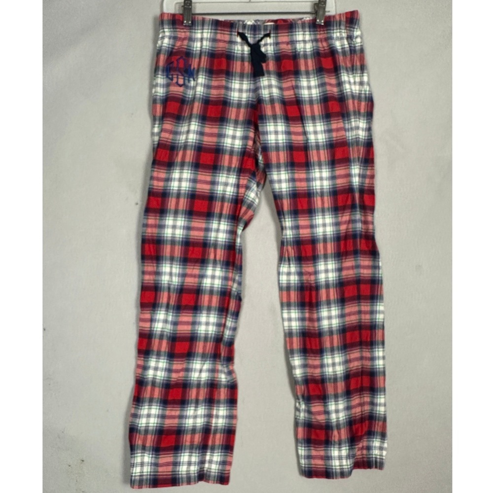J Crew Pajama Pants Womens Small Red Blue Tartan Plaid Loungewear Drawstring EUC